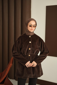 Gold Düğme Detay Kısa Kaban Kahverengi