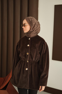 Gold Düğme Detay Kısa Kaban Kahverengi