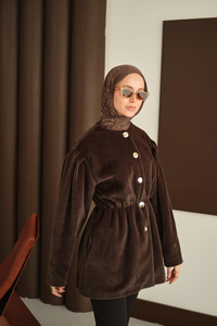 Gold Düğme Detay Kısa Kaban Kahverengi