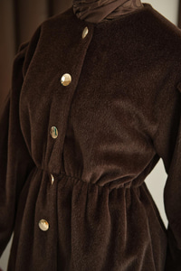 Gold Düğme Detay Kısa Kaban Kahverengi