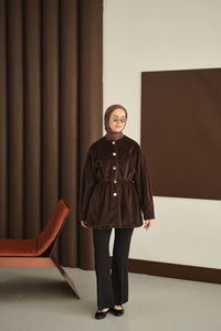 Gold Düğme Detay Kısa Kaban Kahverengi