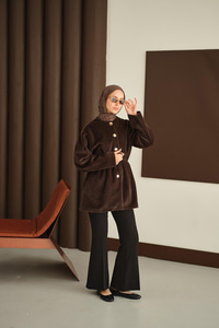 Gold Düğme Detay Kısa Kaban Kahverengi