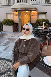 Gold Düğme Detay Mont Kahverengi