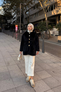 Gold Düğme Detay Mont Siyah