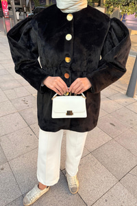 Gold Düğme Detay Mont Siyah