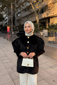 Gold Düğme Detay Mont Siyah