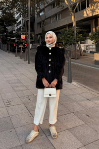 Gold Düğme Detay Mont Siyah