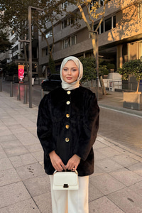 Gold Düğme Detay Mont Siyah