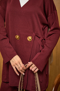 Gold Düğme Detay Takım Bordo