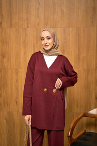 Gold Düğme Detay Takım Bordo