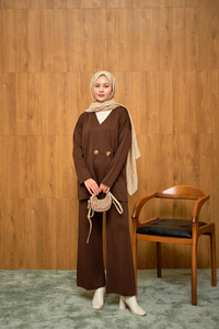 Gold Düğme Detay Takım Kahverengi