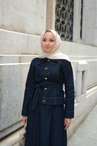 Gold Düğme Detaylı Demim Takım Koyu Mavi