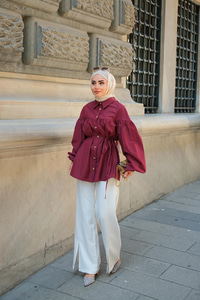 Gold Düğme Detaylı Gömlek Bordo