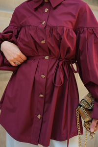Gold Düğme Detaylı Gömlek Bordo