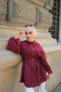 Gold Düğme Detaylı Gömlek Bordo