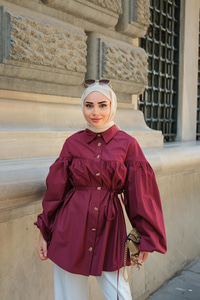 Gold Düğme Detaylı Gömlek Bordo