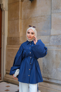 Gold Düğme Detaylı Gömlek Lacivert