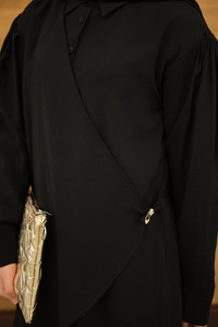 Gold Düğme Detaylı Pantolonlu Modal Takım Siyah