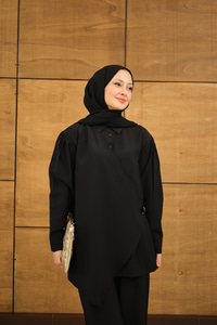 Gold Düğme Detaylı Pantolonlu Modal Takım Siyah