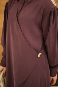 Gold Düğme Detaylı Pantolonlu Modal Takım Mürdüm