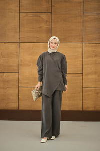 Gold Düğme Detaylı Pantolonlu Modal Takım Antrasit