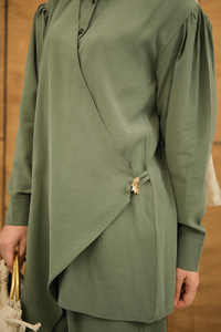 Gold Düğme Detaylı Pantolonlu Modal Takım Haki Yeşil