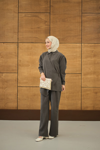 Gold Düğme Detaylı Pantolonlu Modal Takım Antrasit