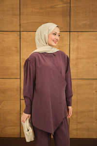 Gold Düğme Detaylı Pantolonlu Modal Takım Mürdüm