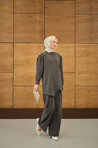 Gold Düğme Detaylı Pantolonlu Modal Takım Antrasit