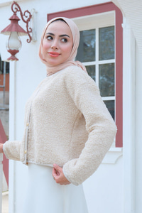 Gold Düğme Detaylı Peluş Ceket  Krem