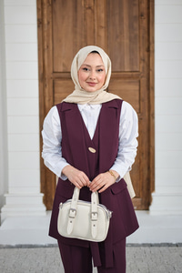 Gold Düğme Detaylı Yelekli Takım Mürdüm