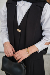 Gold Düğme Detaylı Yelekli Takım Siyah