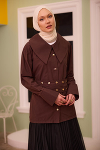 Gold Düğme Ve Kemer Detaylı Gömlek Kahverengi