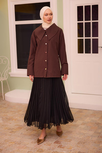 Gold Düğme Ve Kemer Detaylı Gömlek Kahverengi