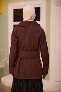 Gold Düğme Ve Kemer Detaylı Gömlek Kahverengi