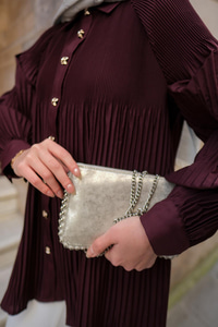 Gold Düğme Ve Piliseli Gömlek Bordo