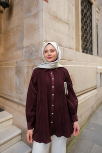 Gold Düğme Ve Piliseli Gömlek Bordo