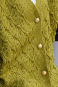 Gold Düğmeli Örme Hırka Fıstık Yeşil