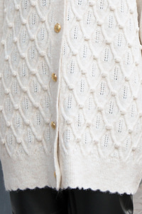 Gold Düğmeli Örme Hırka Krem