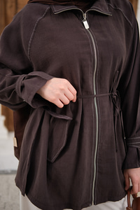 Gold Fermuar Detay Dikiş İzli Ceket Kahverengi