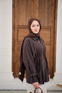 Gold Fermuar Detay Dikiş İzli Ceket Kahverengi