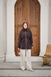 Gold Fermuar Detay Dikiş İzli Ceket Kahverengi