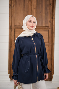 Gold Fermuar Detay Dikiş İzli Ceket Lacivert