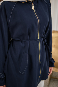 Gold Fermuar Detay Dikiş İzli Ceket Lacivert