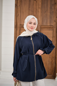 Gold Fermuar Detay Dikiş İzli Ceket Lacivert