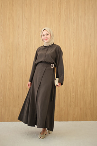 Gold Kemer Detay Gömlekli Takım Koyu Kahve