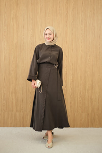 Gold Kemer Detay Gömlekli Takım Koyu Kahve