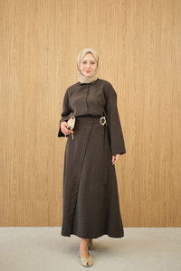 Gold Kemer Detay Gömlekli Takım Koyu Kahve