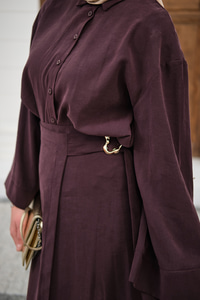 Gold Kemer Detay Gömlekli Takım Mürdüm