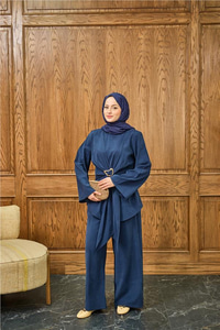 Gold Kemer Detay Takım Lacivert